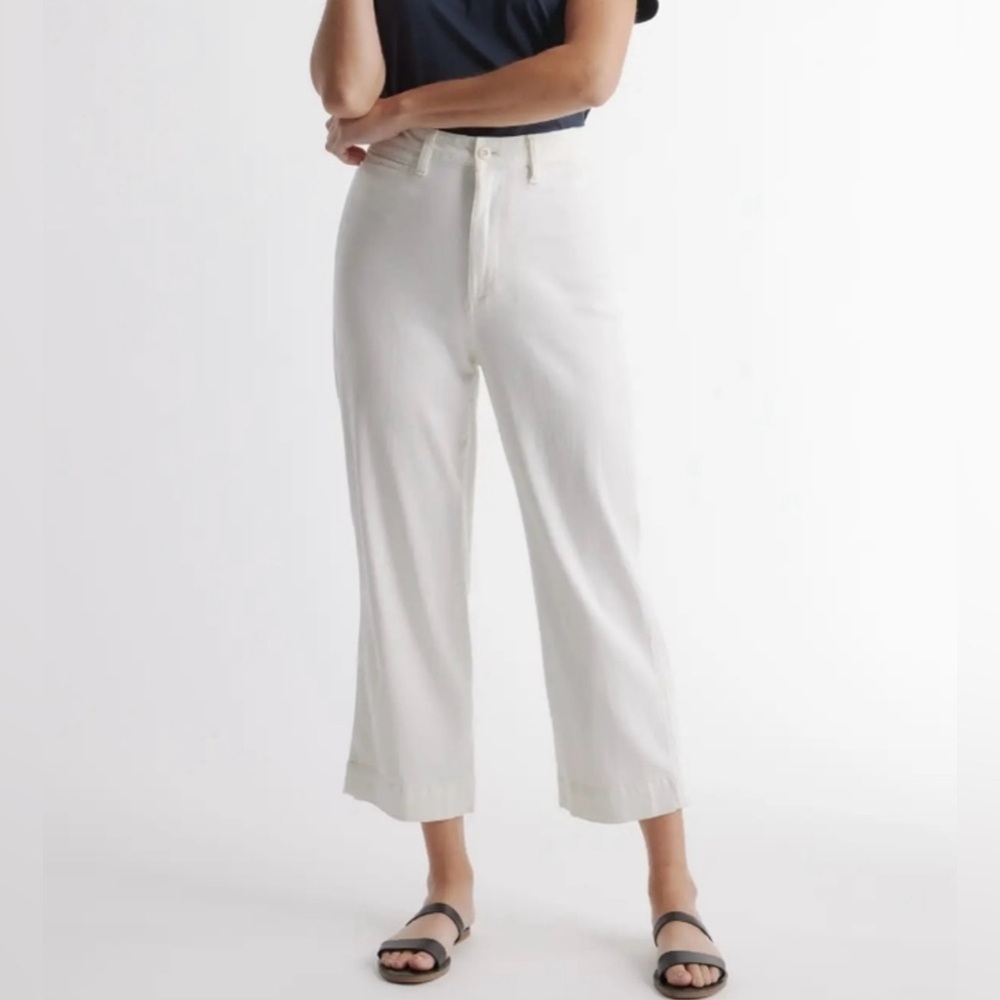 Quince Wide Leg Crop Pants Stretch Cotton Twill Sz 27 In Ivory